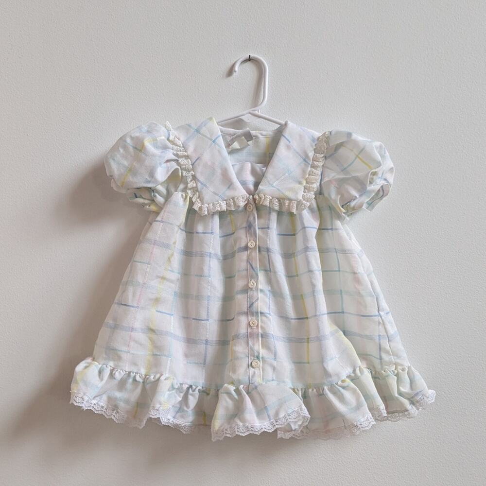 Vtg Cinderella Dress Girls 3T Pastel Plaid Frilly Ruffle